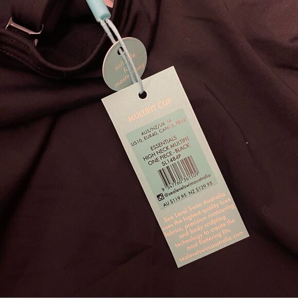 Sea Level Swim High Neck Ladder Stitch One Piece Swimsuit Black Size 10 NWT - Picture 6 of 7